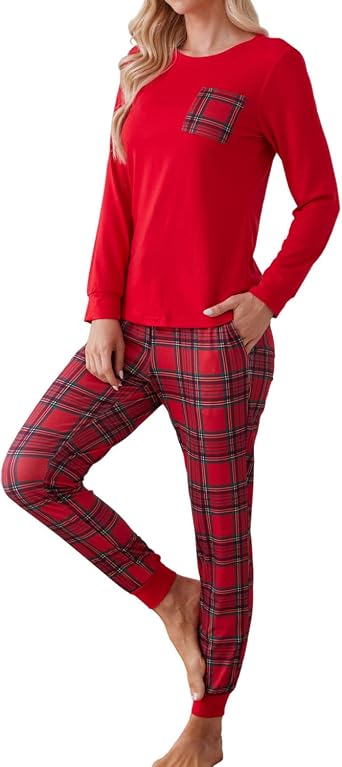 difficort Christmas Pajamas for Women Xmas Sleepwear Set with Pockets