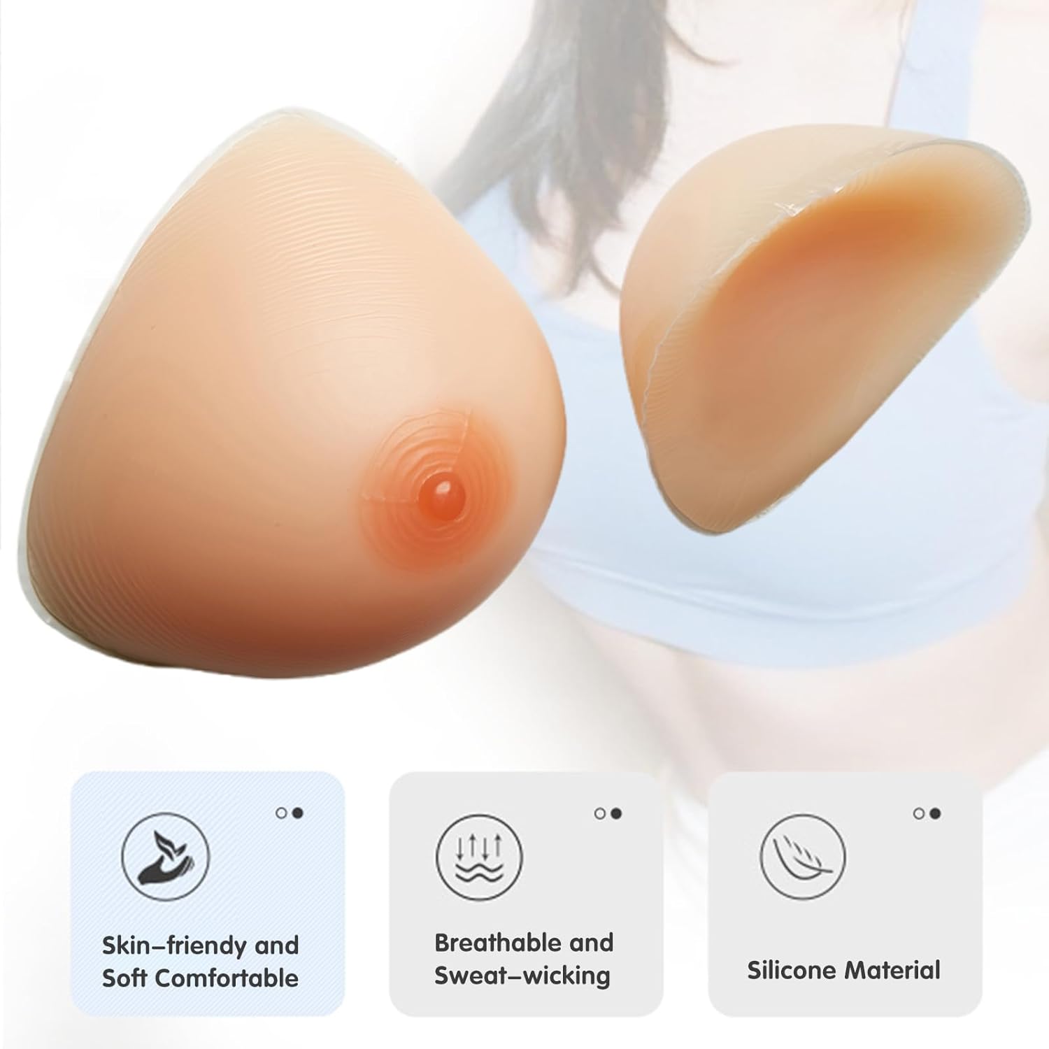 Self-Adhesive Triangle Silicone Breast Forms, Concave Bottom Bra Pad Enhancers For Crossdresser, Transgender, Mastectomy