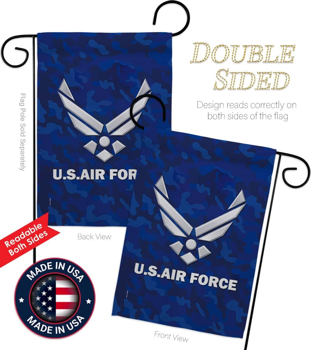 US MILITARY US Air Flag Armed Forces Double-Sided Lawn Decoration Gift House Garden Yard Banner United State American Military Veteran, 12" x 18.5 Made in USA