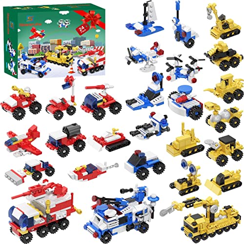 Party Favors for Kids - 24 Vehicles Mini Building Blocks Sets for Kids 6-12, Car Sets Block Kits for Goodie Bags Carnival Prizes Birthday Supplies