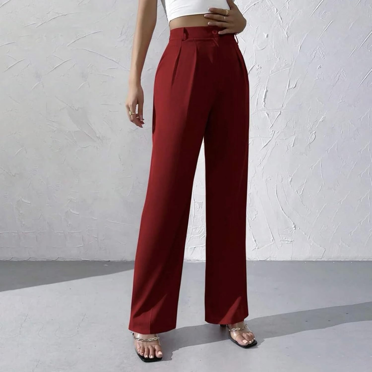 Dress Pants Women High Waisted Loose Stretch Wide Leg Trousers Work Business Casual Ladies Slacks with Pockets