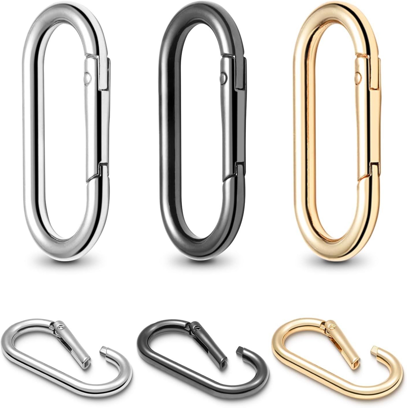 4pcs 2" Oval Spring Keyrings, Large Keychain Carabiner Clips, Spring O Rings Buckles for Purse Clip, Bag Strap Clasp, Backpack Charms, Dog Tag, Car Keyring Accessories (Silver)