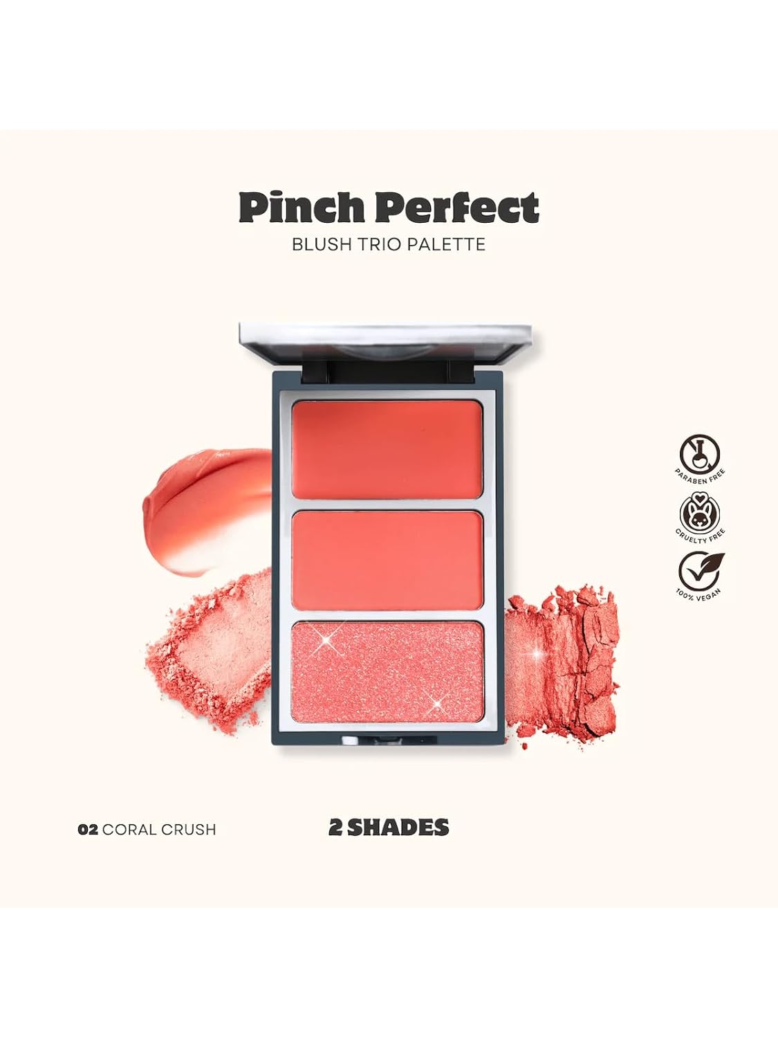 Pinch Perfect Blush Trio – Cream, Matte and Shimmer Finishes – Flirty Flamingo – Vegan and Cruelty-Free 7.0g 0.25oz (Coral Crush, 7.0g/0.25oz(pack of 1)) - Image 2