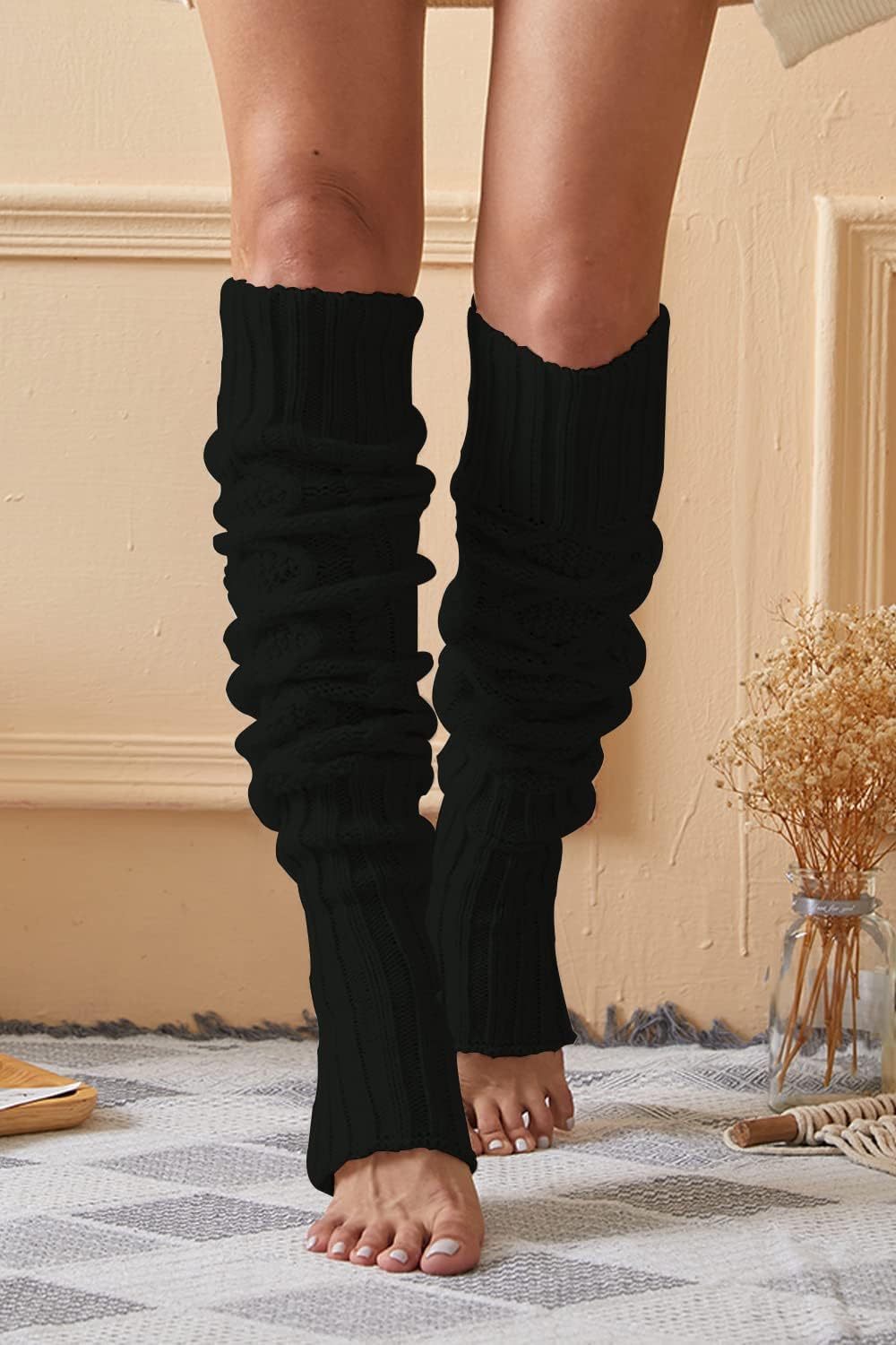 SherryDC Women's Cable Knit Thigh High Leg Warmer Socks Over Knee High Footless Boot Stockings - Image 5