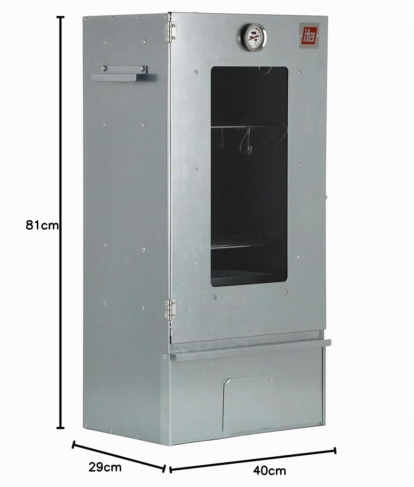 ITA Fumoir 7002 - Smoker Premium - Armoire à fumage avec fenêtre & thermomètre - Acier inoxydable - Qualité UE, Direct fabricant - 81 cm avec 3 niveaux