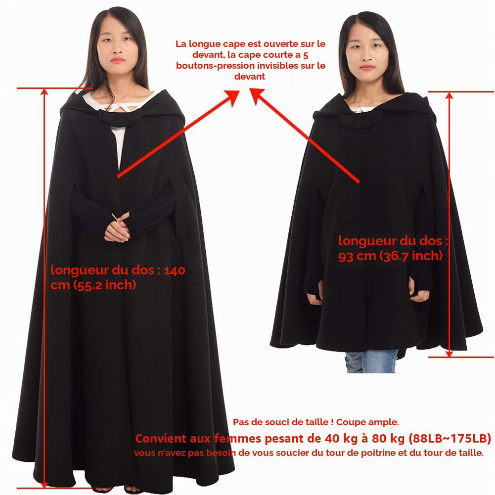GRACEART Longue Cape à Capuche Poncho Veste Blouson Manteau Robes Chaude
