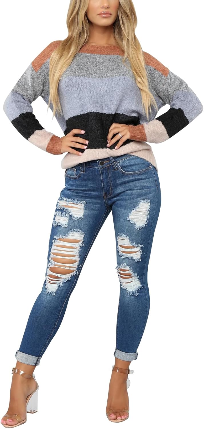 KUNMI Women's Skinny Ripped Trendy Jeans Distressed Stretchy Denim Pants - Image 5