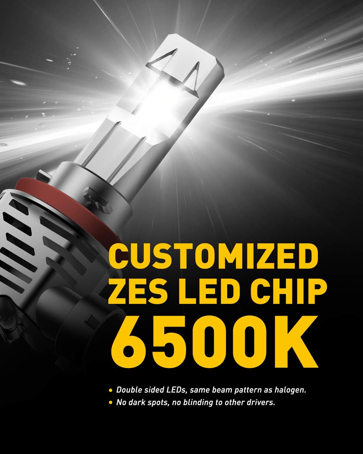AUXITO H11 LED Headlight Bulbs 12000lm Per Set 6500K Cool White Wireless H8 H9 Headlight LED Bulb, Pack of 2 : Automotive