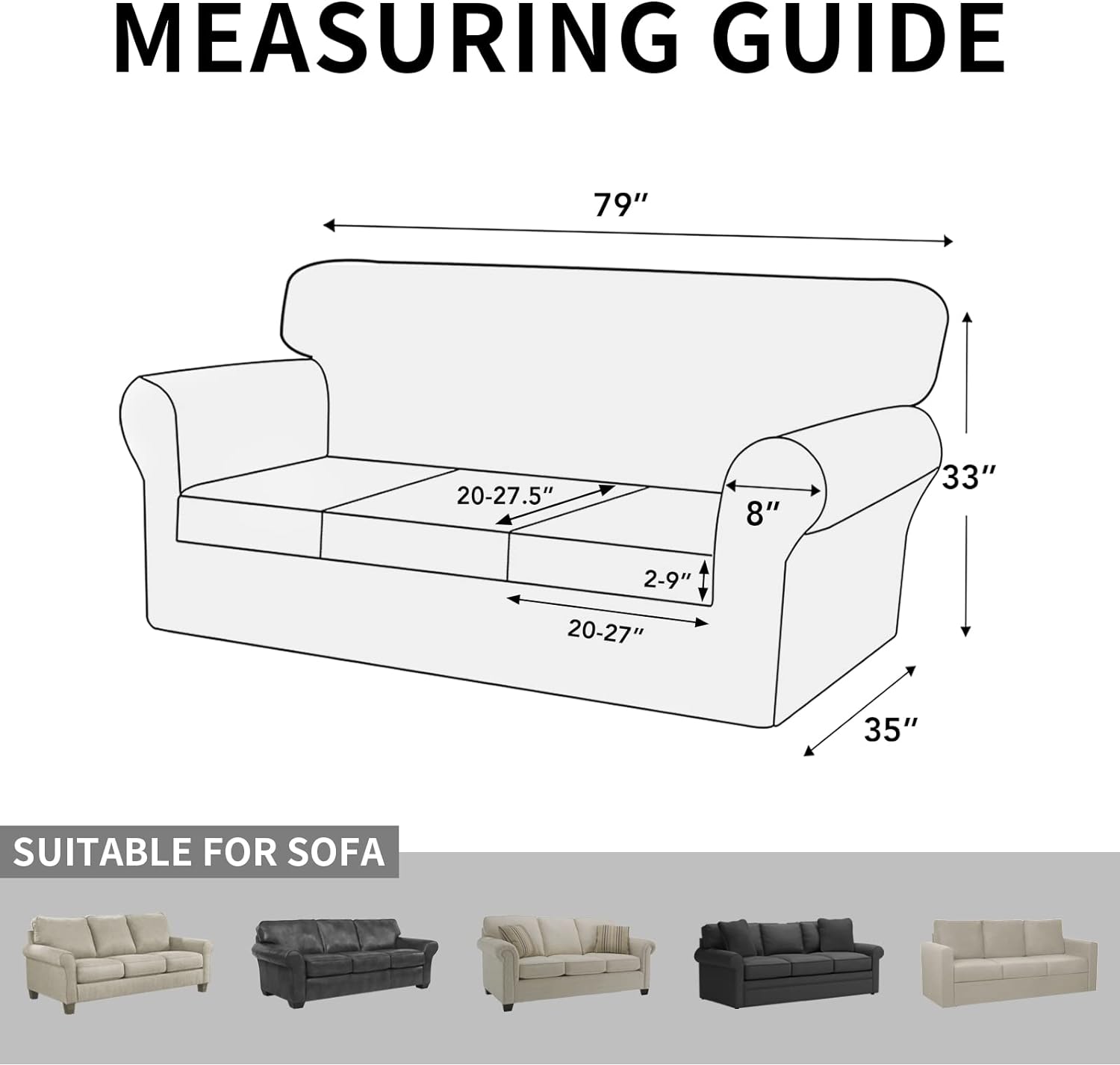 ISSUNTEX 4 Pieces High Stretch Thicken Couch Covers, Soft Sofa Slipcover for 3 Separate Cushion , Jacquard Fabric Elastic Furniture Protector for Dogs (Sofa, Dark Gray)