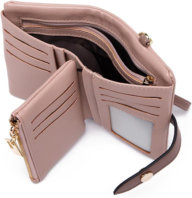 Wallets for Women Small Bifold Rfid Leather Ladies Wallets,Compact Wristlet Womens Billfold,Trifold Card Holder with Multi Credit Card Slot Zipper Coin Pocket and Wrist Strap(Pink) - Image 2