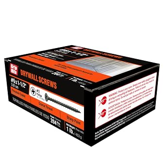 Grip-Rite Coarse Thread Drywall Screws - #2 Phillips Bugle Head - Sharp Point - for Attaching Drywall to Wood Studs - Phosphate Coated - 1 Lb Box - #6 X 1-1/2 Drywall Screws - 112CDWS1