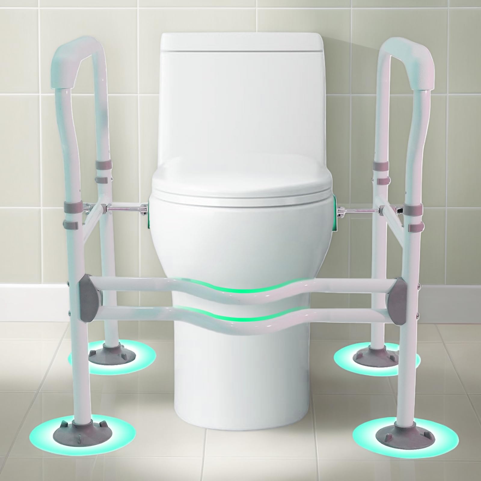 Fiutazge ausilio per WC, rialzo per sedile WC regolabile in altezza con braccioli, robusti Supporto WC per Anziani, Barra Maniglia Bagno con grandi piedini antiscivolo - Bianco
