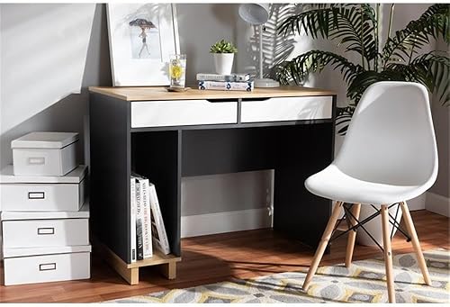 Miniatura 2 de BOWERY HILL Moderno escritorio de madera para computadora con 2 cajones en grisroble