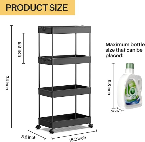 Miniatura 3 de SPACEKEEPER Carrito de almacenamiento de 4 niveles, carrito rodante para baño, organizador de almacenamiento, estante móvil para cocina, sala de