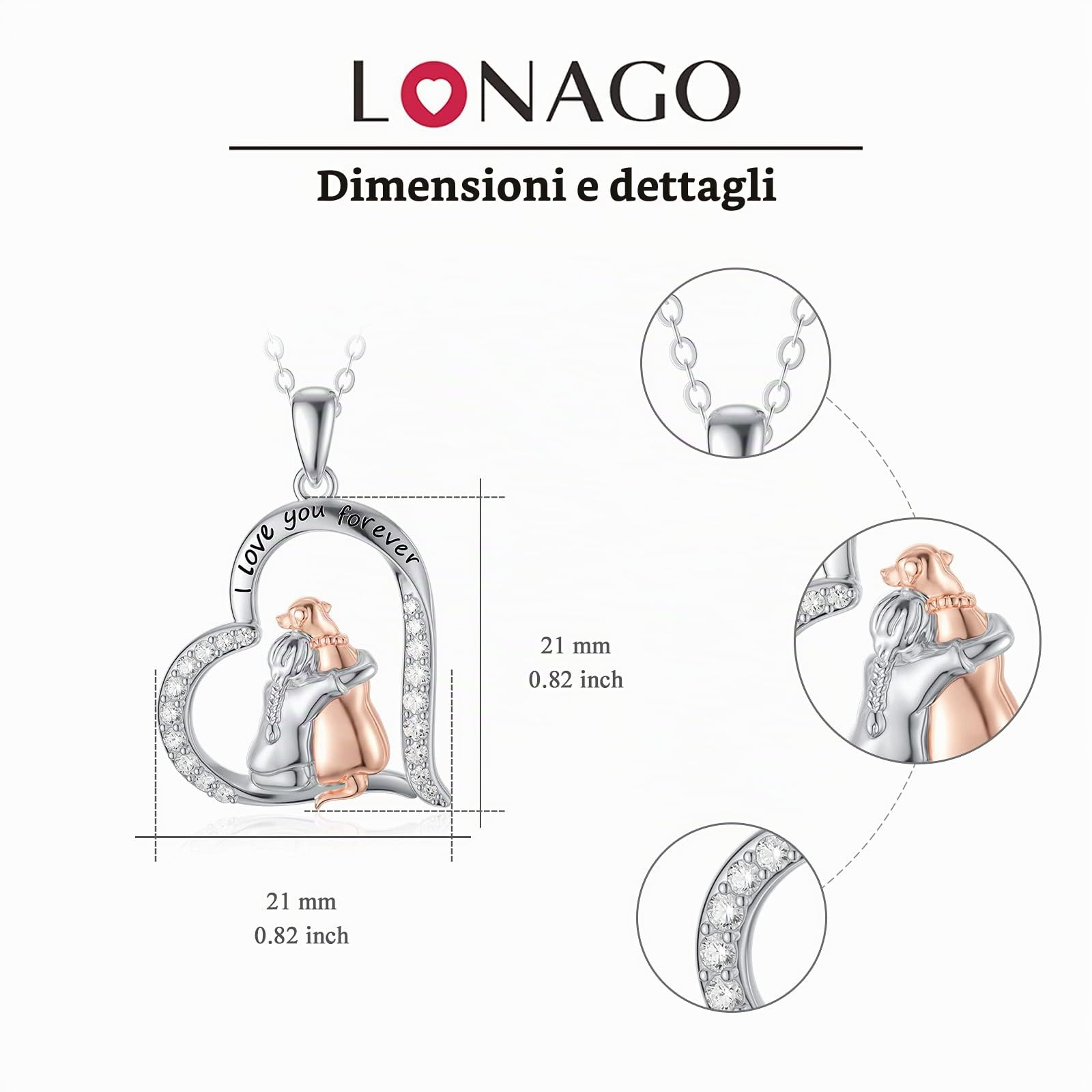 LONAGO Collana Ragazza e Animale 925 Sterline D'argento Carino Cane Volpe Pendente Collana Gioielleria per Donne Ragazze