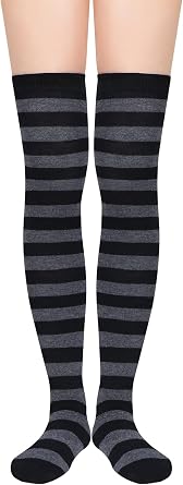 Zando Halloween Long Striped Thigh High Socks Stay Up Thigh High Stockings