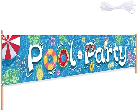 Colorful Birthday Backdrop Banner for Party, Large Photo Background Decoration for Kids and Adults, Perfect for Indoor Outdoor Celebration and Photography Pool Party Blue