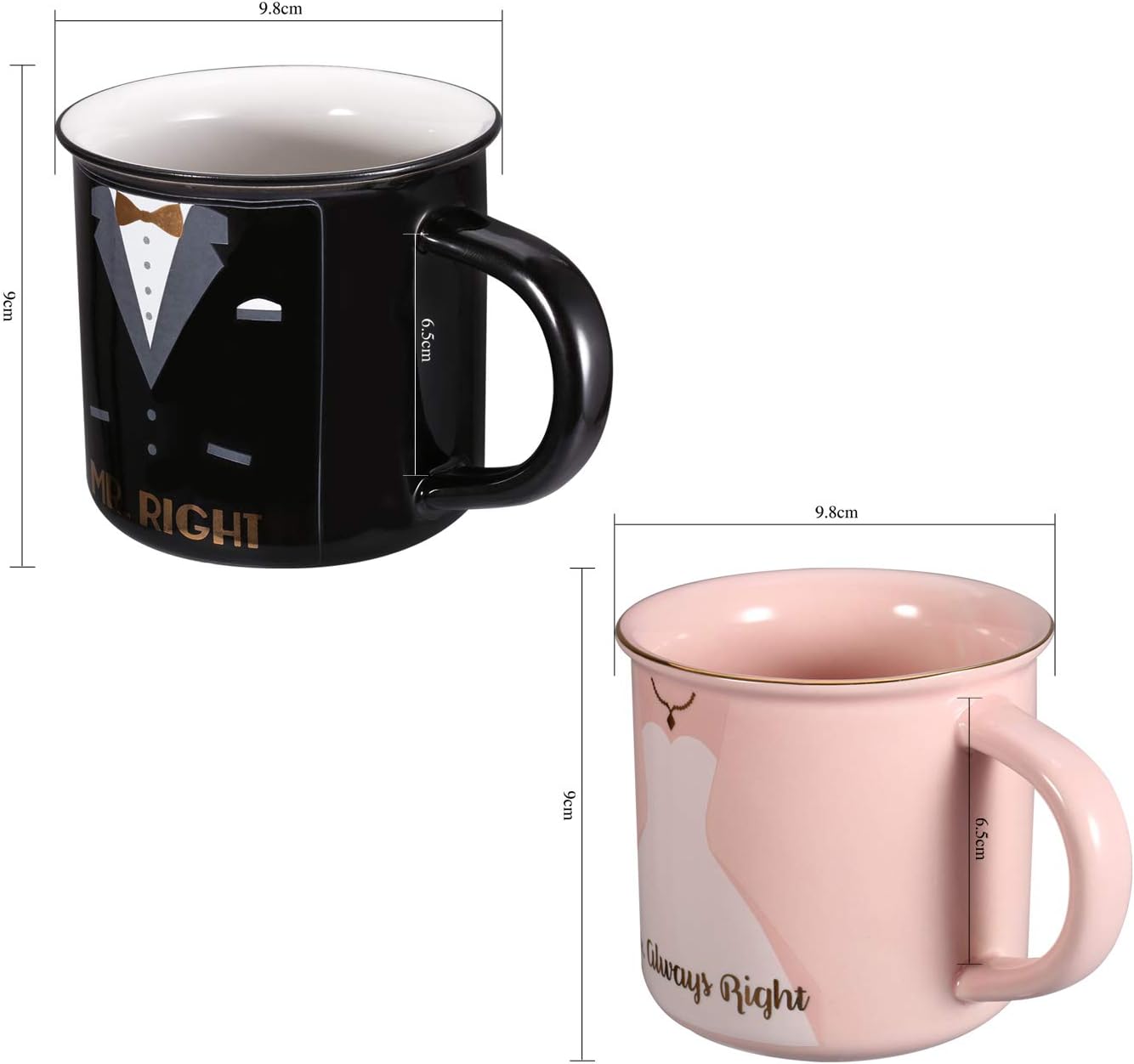 Suреr Brаndѕ Rosa&Rose Novelty Coffee Mugs Ceramer Mug Set of 2 Porcelain Cup Coffee Mugs Couple 12oz- Unique Gifts Set and Wedding For Bride (Mr &Mrs)
