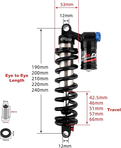 Miniatura 2 de JFOYH Suspensión de choque trasero de aceite y resorte helicoidal, amortiguadores para bicicleta de montaña descendente, bicicleta eléctrica,