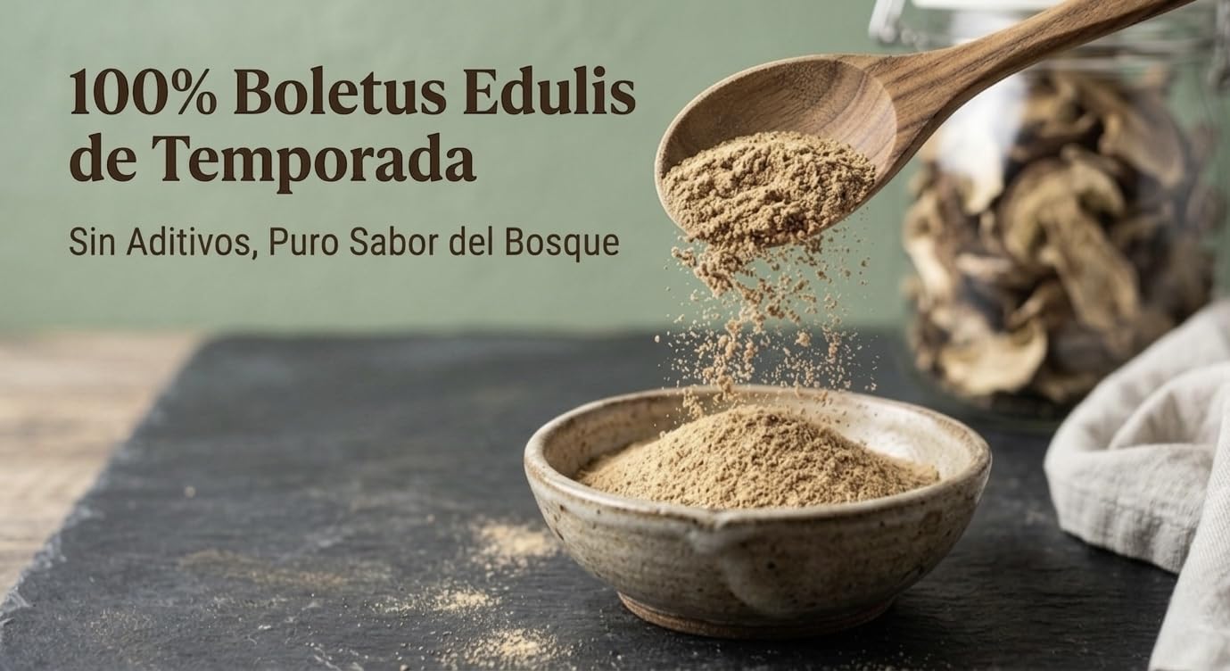 Boletus Edulis en Polvo (200grs.) - Setas Silvestres Deshidratadas. Harina de Boletus Gourmet para Mejorar tus Patos, Salsas, Cremas, Risottos. Producto Gourmet Sin Conservantes 100% Boletus.