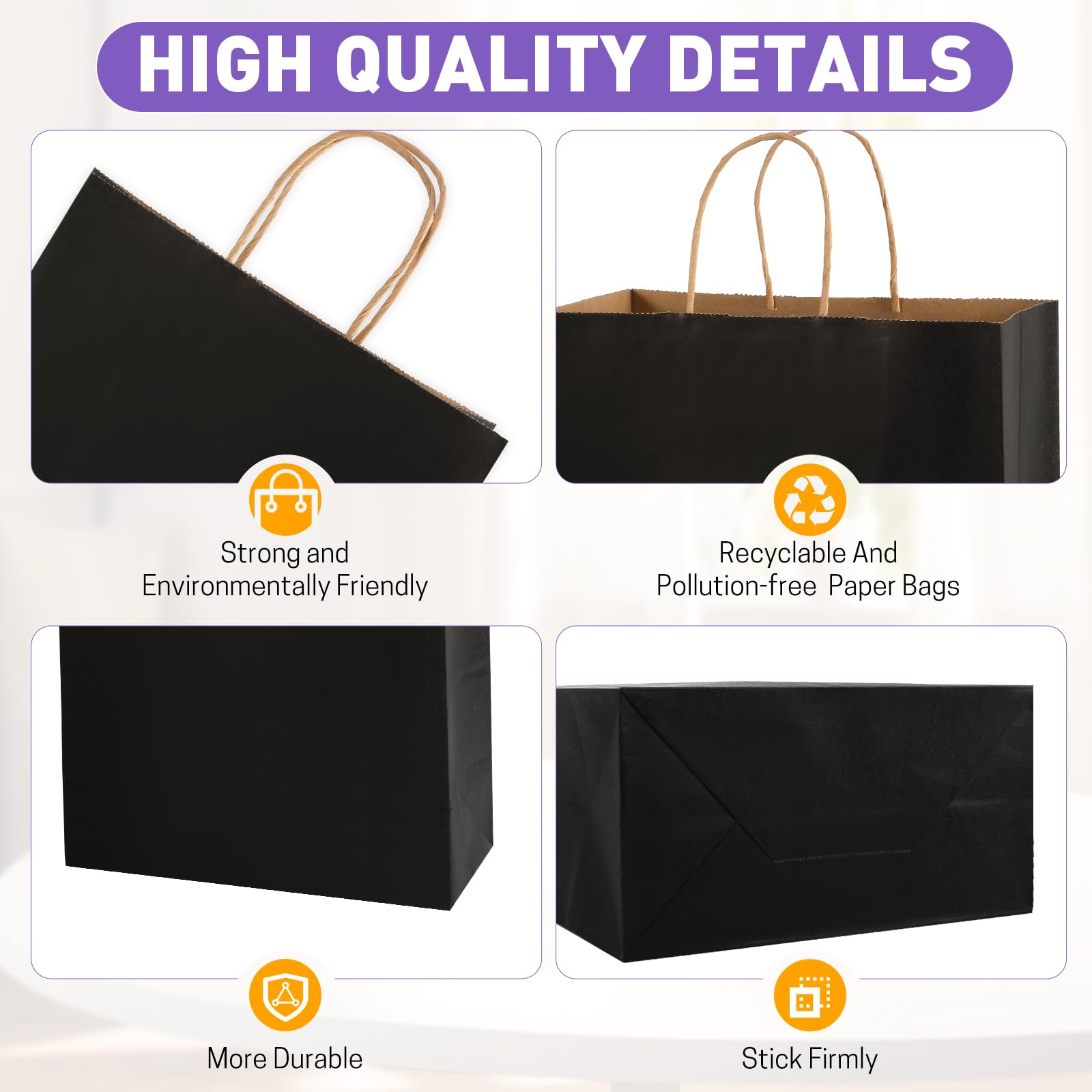 XPCARE Sacchetti di carta nera, 100 confezioni da 25 x 12 x 33 cm, sacchetti regalo con manici, sacchetti di carta kraft per vendita al dettaglio, sacchetti regalo neri per feste di nozze