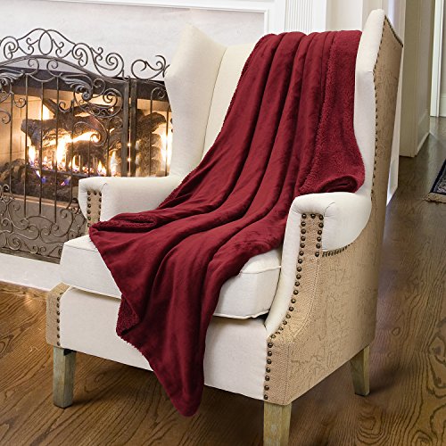 Catalonia Wine Colored Sherpa Throws Blanket, Valentine's Day Gift, Super Soft Comfy Fuzzy Plush Fleece Snuggle Blanket for TV Bed Sofa Couch Reversible Match Color All Seasons, 50