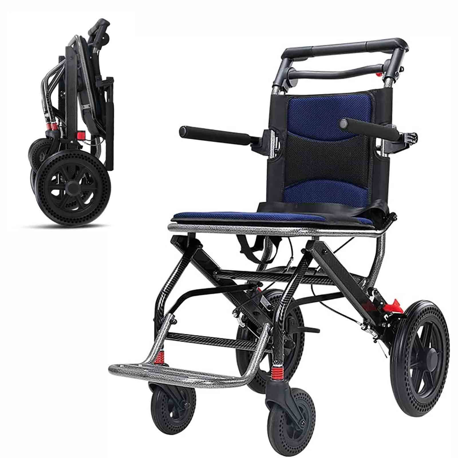 Silla de transporte ligera de aluminio para niños y adultos, silla de ruedas plegable con bolsa de transporte, ideal para viajes pequeños