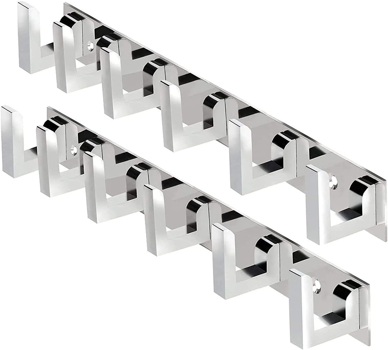 DOCOSS-Premium Classic Extra Long 40 cm 6 Pin Metal Bathroom Cloth Hooks Hanger Door Wall Robe Hooks Rail for Hanging Keys,Clothes,Towel (Set of 2, Silver Glossy)