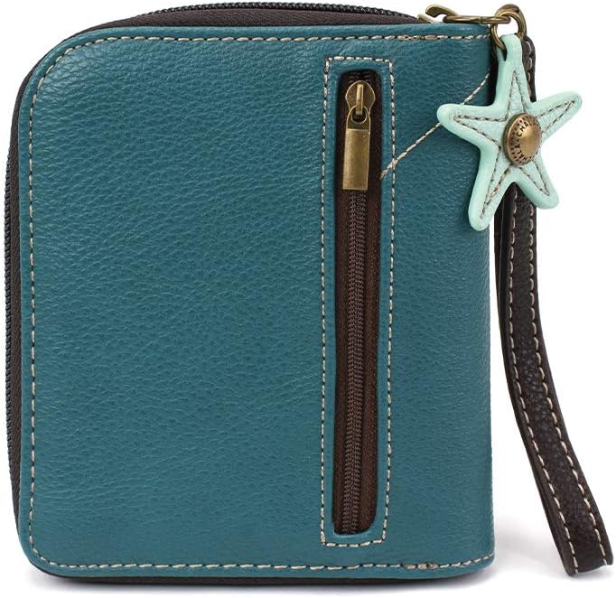 CHALA Zip Around Wallet, Wristlet, 8 Credit Card Slots, Sturdy Pu Leather - Sand Dollar - Turquoise - Image 4