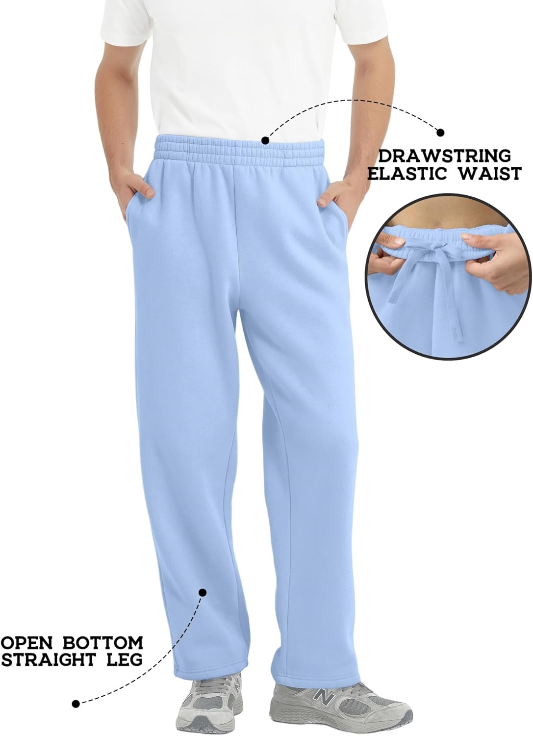 FAIABLE Men's Fleece Lined Sweatpants Open Bottom Straight Leg Lounge Pants for Men Loose Fit Joggers Sweatpants with Pockets