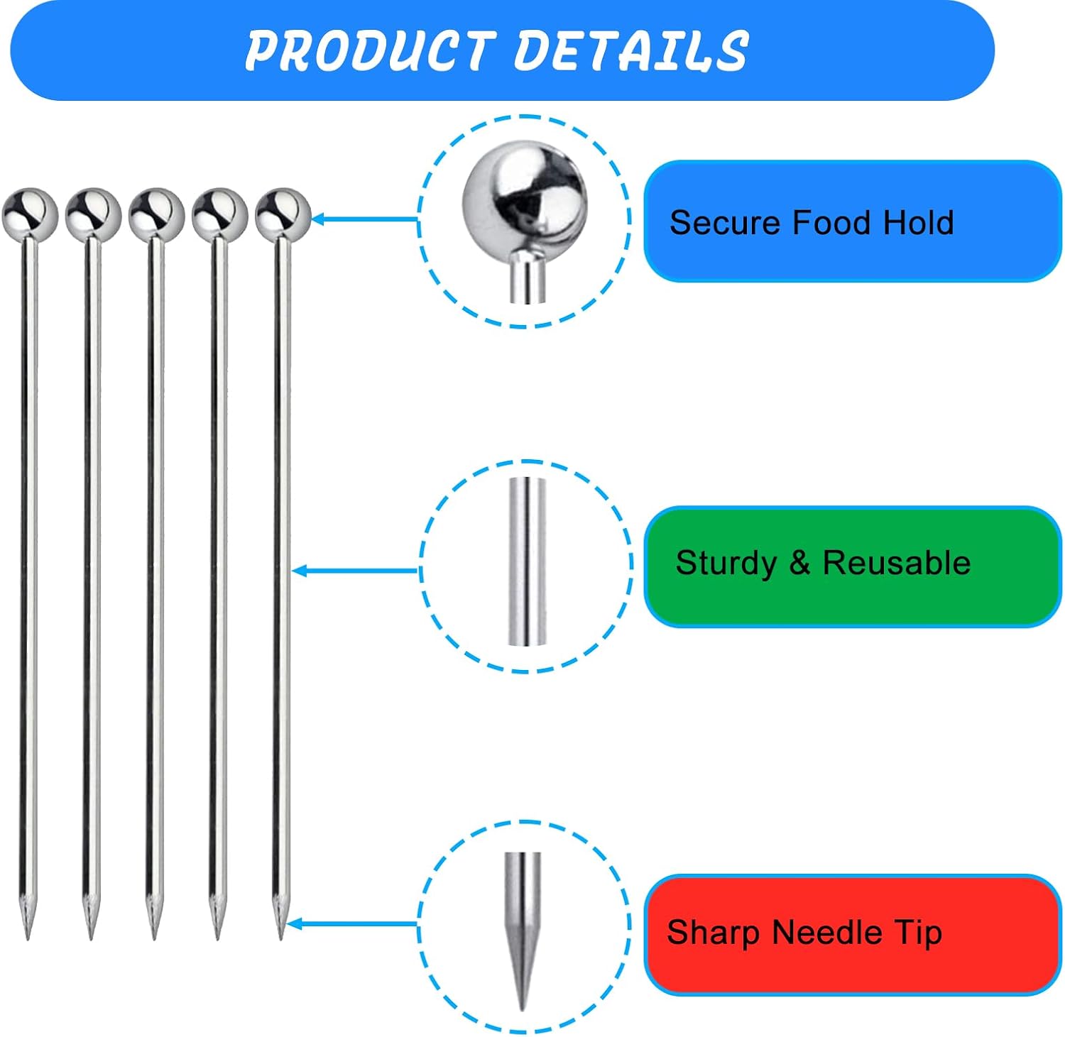 10Pcs Cocktail Picks, Stainless Steel Metal Martini Picks, Skewers for Appetizers & Toothpicks for Appetizers, Reusable Cocktail Picks for Drinks, Olives & Fruit