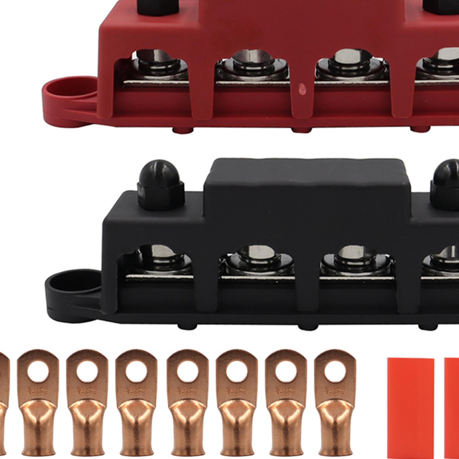 Power Distribution Block con 4 Morsetti Bus Bar Terminale con Coperchio in Lega di Zinco E Rame Resistente Adatto per Auto Barca Solare, M10 1 coppia