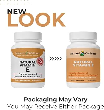 Natural Wellness Vitamin E 400 IU Mixed Tocopherols Softgels for Antioxidant Support, Heart & Immune Health Non-GMO Vitamin E Capsules for Skin & Wellness 100 Count