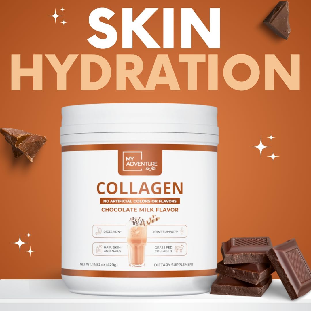 My Adventure to Fit Hydrolyzed Collagen Powder for Women - Grass Fed for Muscle Growth & Chocolate Collagen Protein Powder - Keto Collagen Powder for Joints & Gut Health - Chocolate Milk 420g