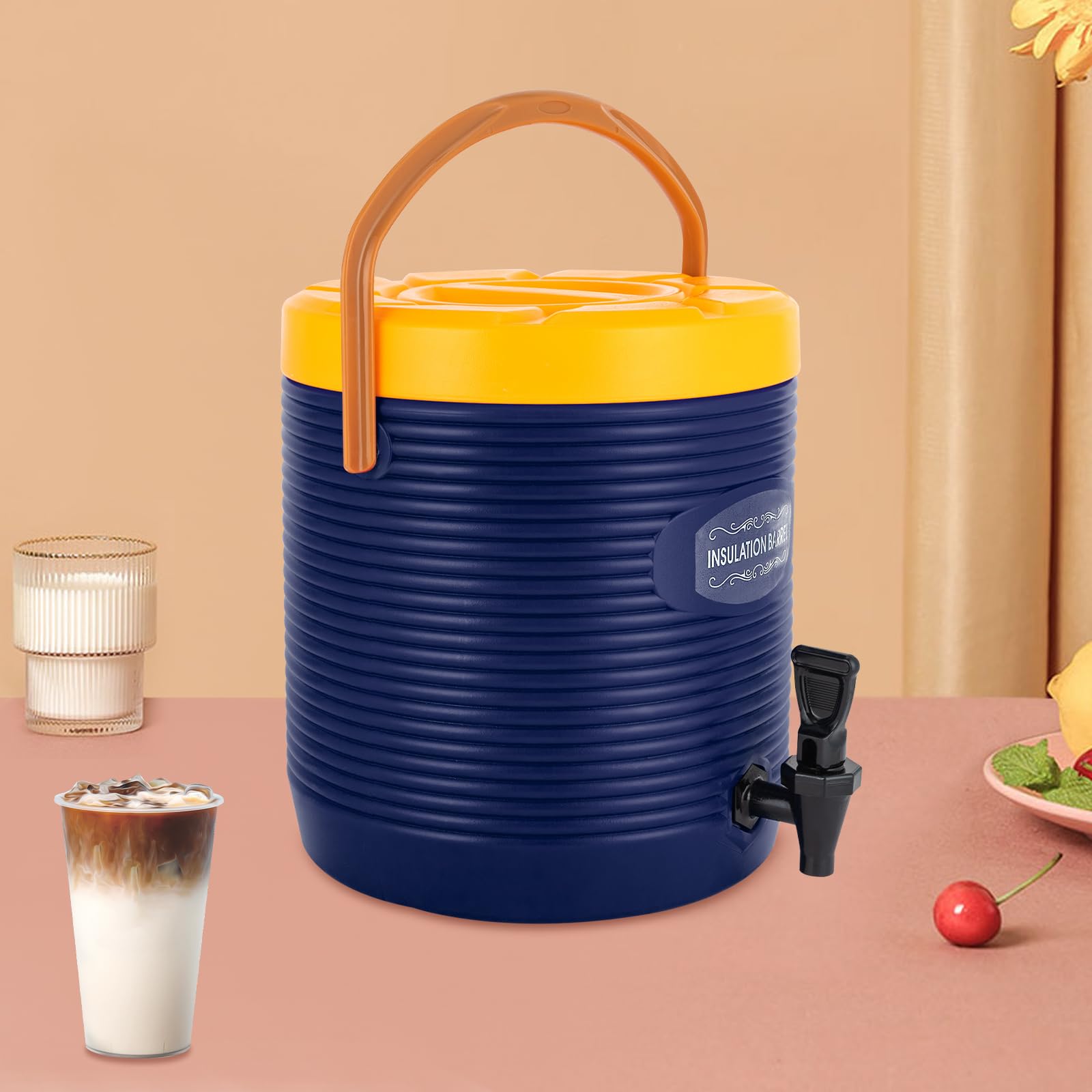 Insulated Beverage Dispenser 3.43gal, Ice and Hot Drink Dispenser with 304 Stainless Steel Interior & Spout, Outdoor & Indoor Dual-Use Portable Water Jug for Party, Camping, Blue