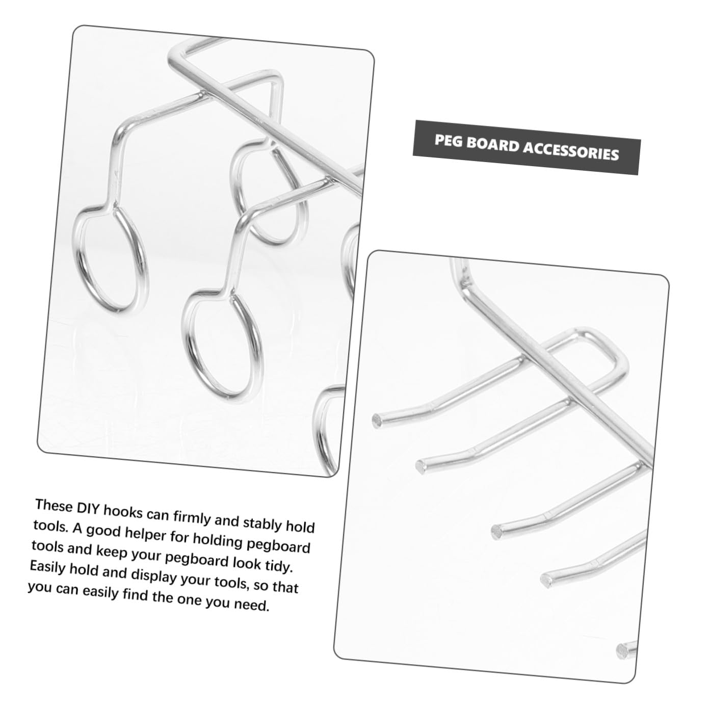 Cabilock Set di Ganci per Pannelli Forati in Acciaio Inox, 170 Pezzi | Argento, Forme Arrotondate Assortite, per Garage e Negozi, Accessori per Organizer da Parete Forata