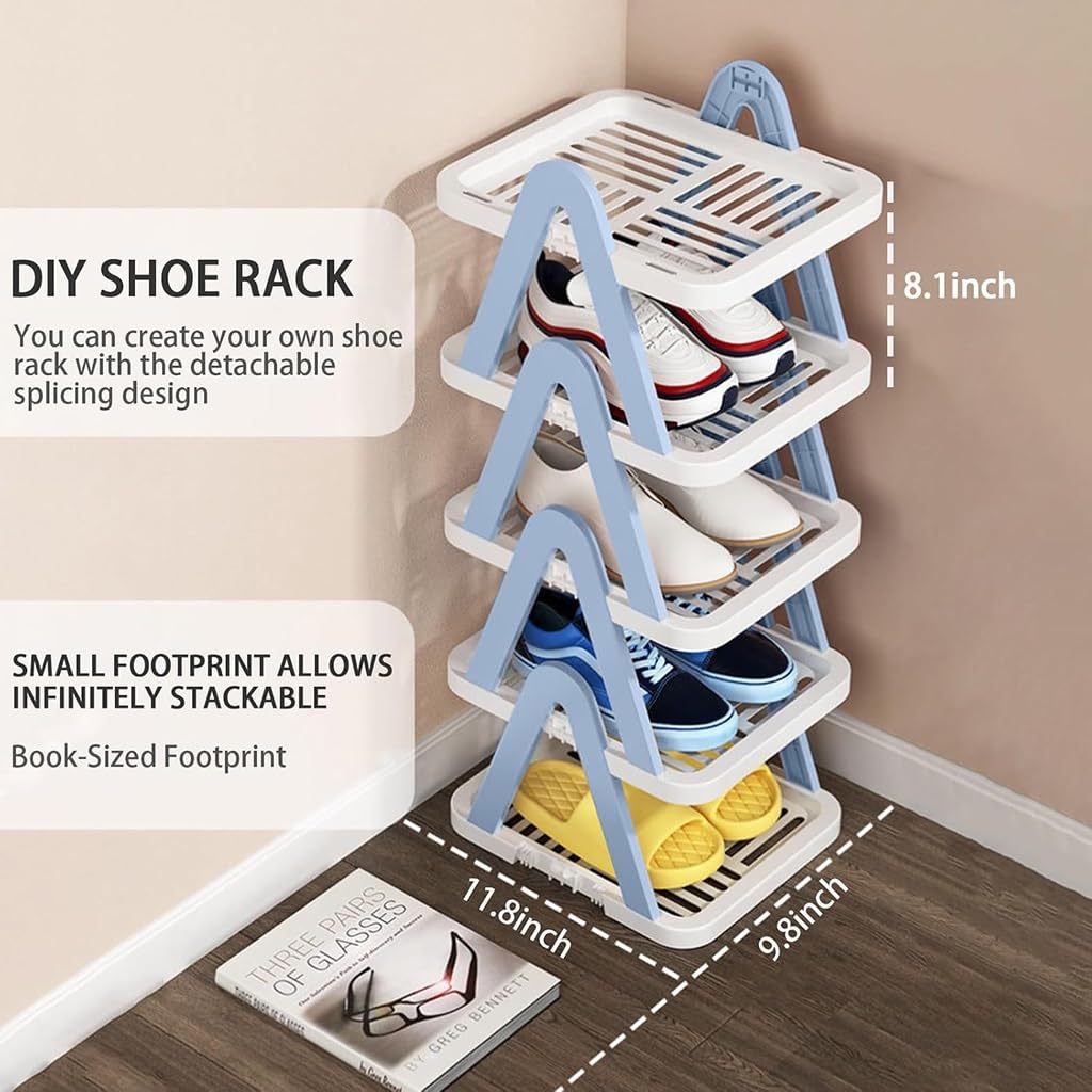 Scarpiera compatta regolabile a 5 ripiani per piccoli spazi, organizer verticale per scarpe con design salvaspazio autoportante (blu)