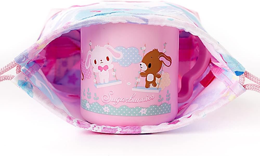 Please Come Gokigen lunch Drawstring (small size) with gusset cup bag fluffy cute candy pop X okkusu・pinku Made in Japan n3579400