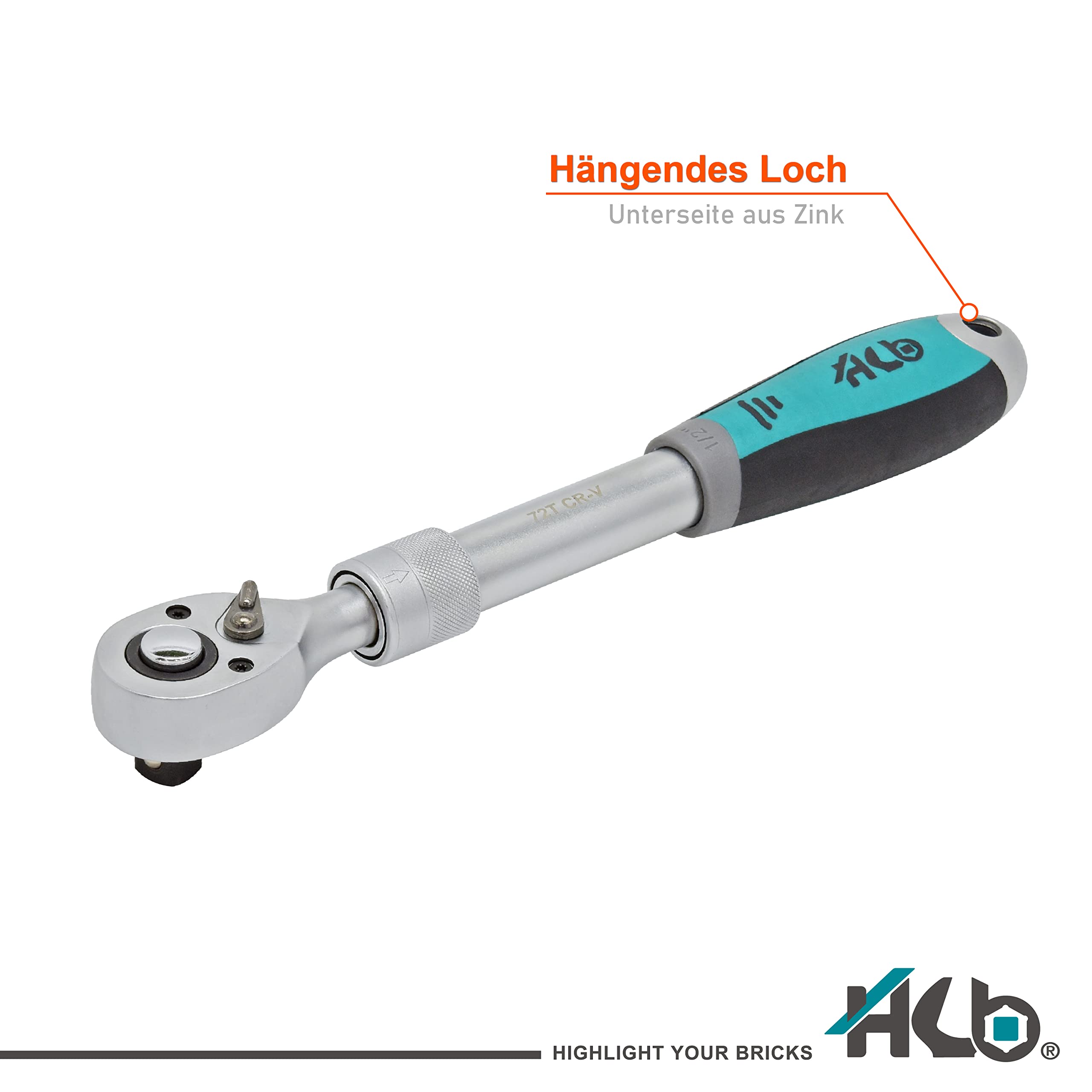 HB Set di Bussole 27 Pezzi con Cricchetto Telescopico 72 Denti 1/4" & 1/2", Manico Estensibile 440mm, Acciaio CR-V, 2 Racks Portatili, Alta Qualità Made in Taiwan AKM005-G