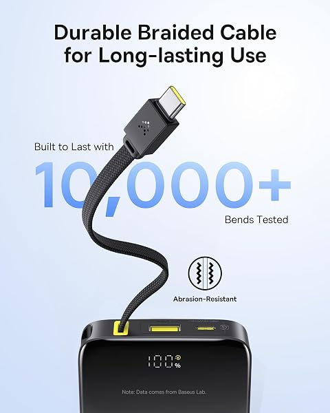 Baseus Portable Charger, 10000mAh Fast Charging Power Bank, 22.5W PD3.0 QC3.0 Battery Pack Built-in USB C Braided Cable, Travel Essentials for iPhone 17 16 15, iPad, S25/S24, Indoor/Outdoor - 5