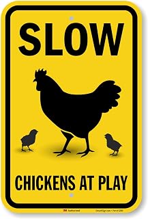 SmartSign 18 x 12 inch “Slow - Chickens At Play” Metal Sign, 63 mil Aluminum, 3M Laminated Engineer Grade Reflective Material, Black and Yellow, Made in USA