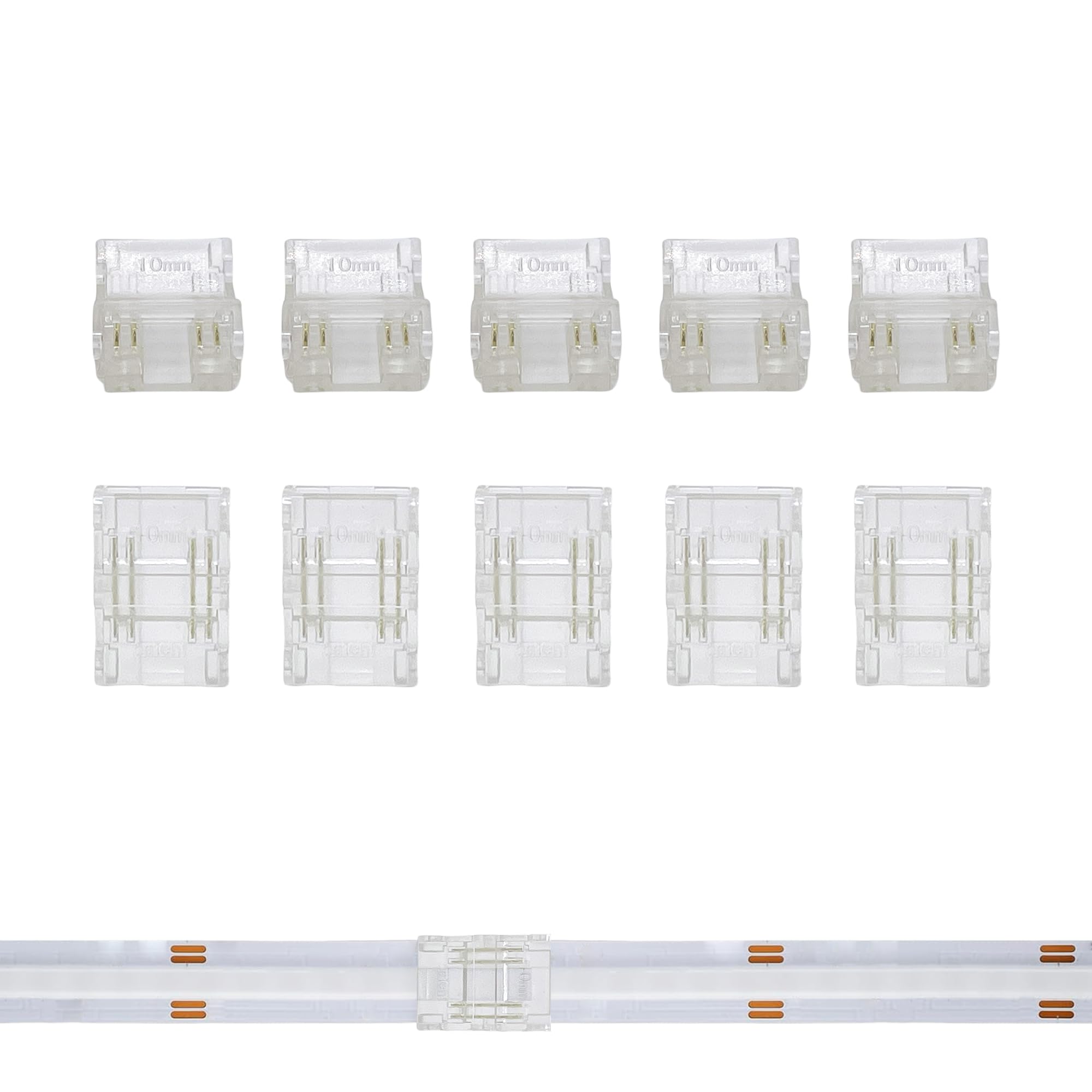 Clearhill White 10Mm 4Pin 10Pcs Transparent Solderless Led Light Strip Connectors,Strip To Strip Connectors,For Double Color 5V/12V/24V Led Strips,No Soldering Required,Secure Connection.