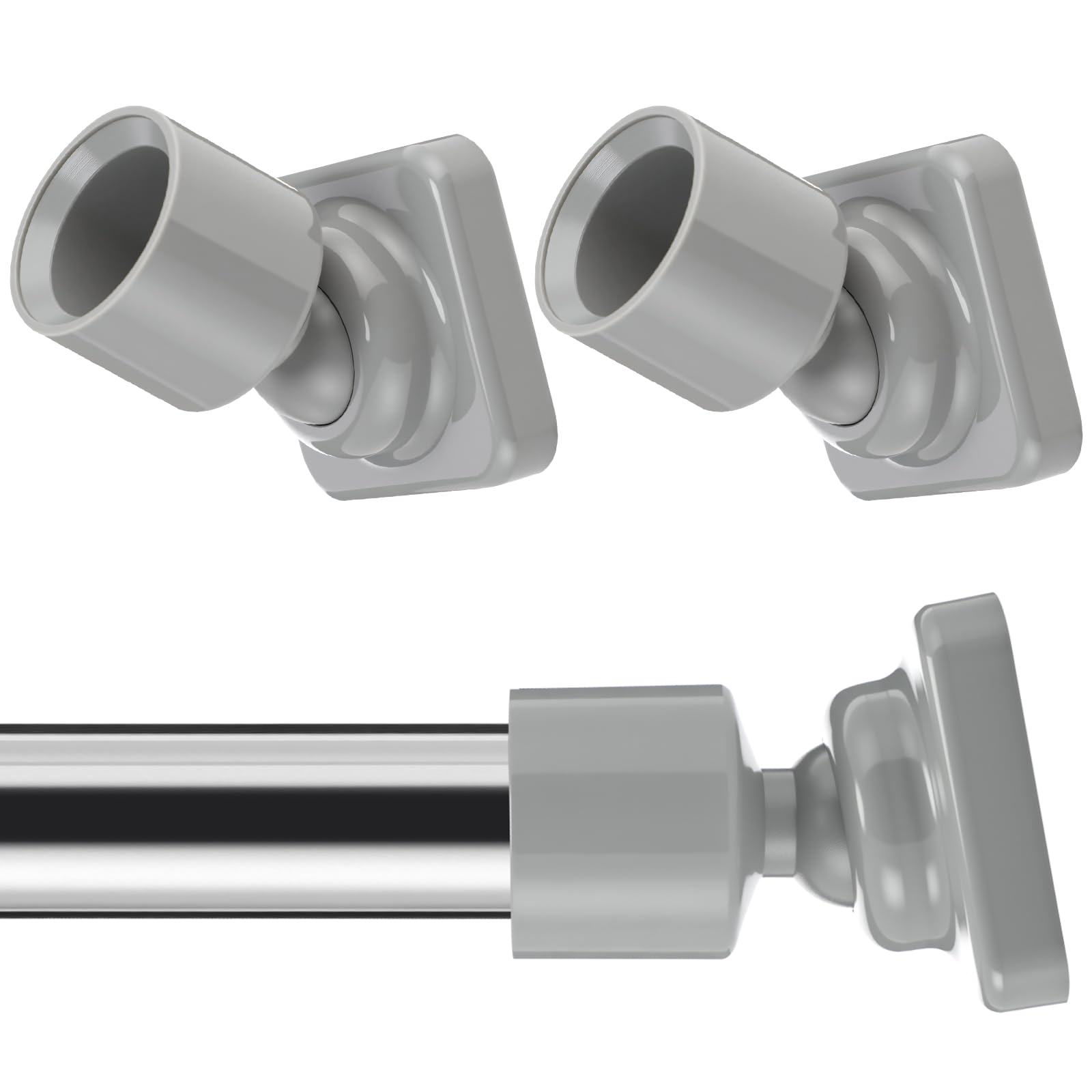 L Shape Shower Curtain Rod Holder - 25mm Angled Mount with Swivel Joints &amp; Hardware Kit, Drilling Required (2, Grey)