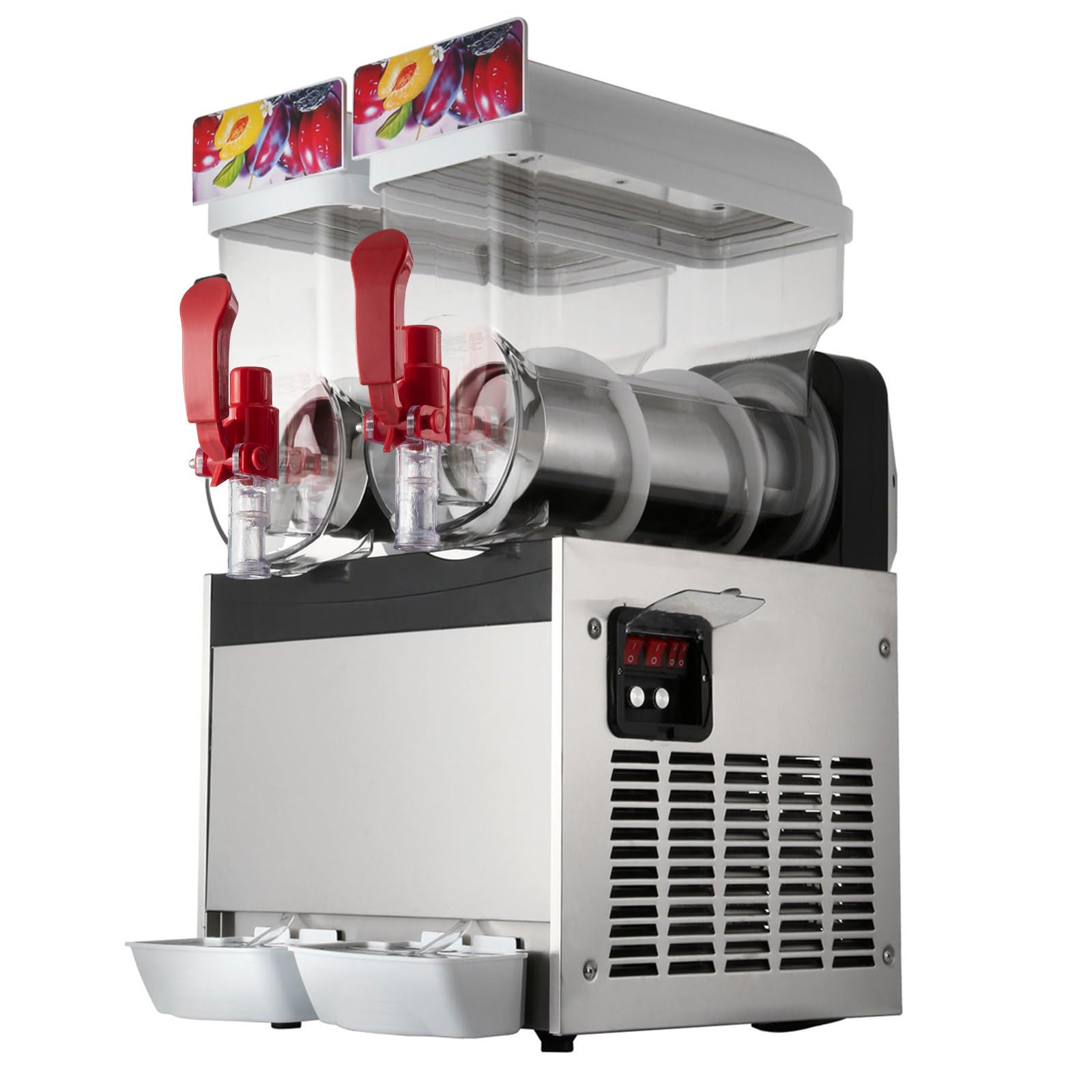 Machine à Granités Commerciale 2X15L Machine à Granitas en Inox PC Alimentaire Machine à Slushie Réfrigération Rapide Panneau Pratique Auto-Nettoyage pour Boissons Frappées Restaurants Cafés Bars