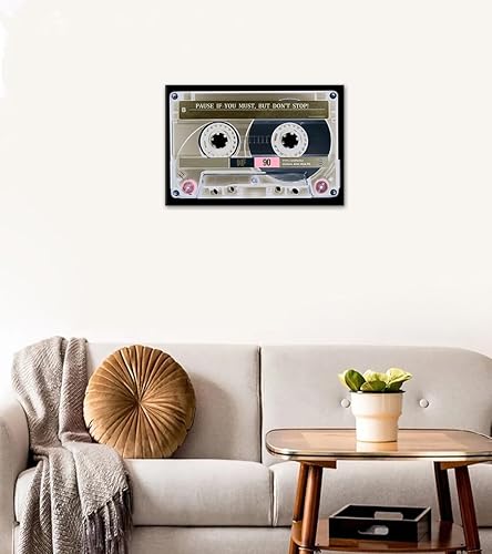 Miniatura 2 de Novatique Lienzo inspirador para la oficina, arte de pared, diseño vintage de cassette, pausa si debes pero no dejes de inspirar obras de arte para