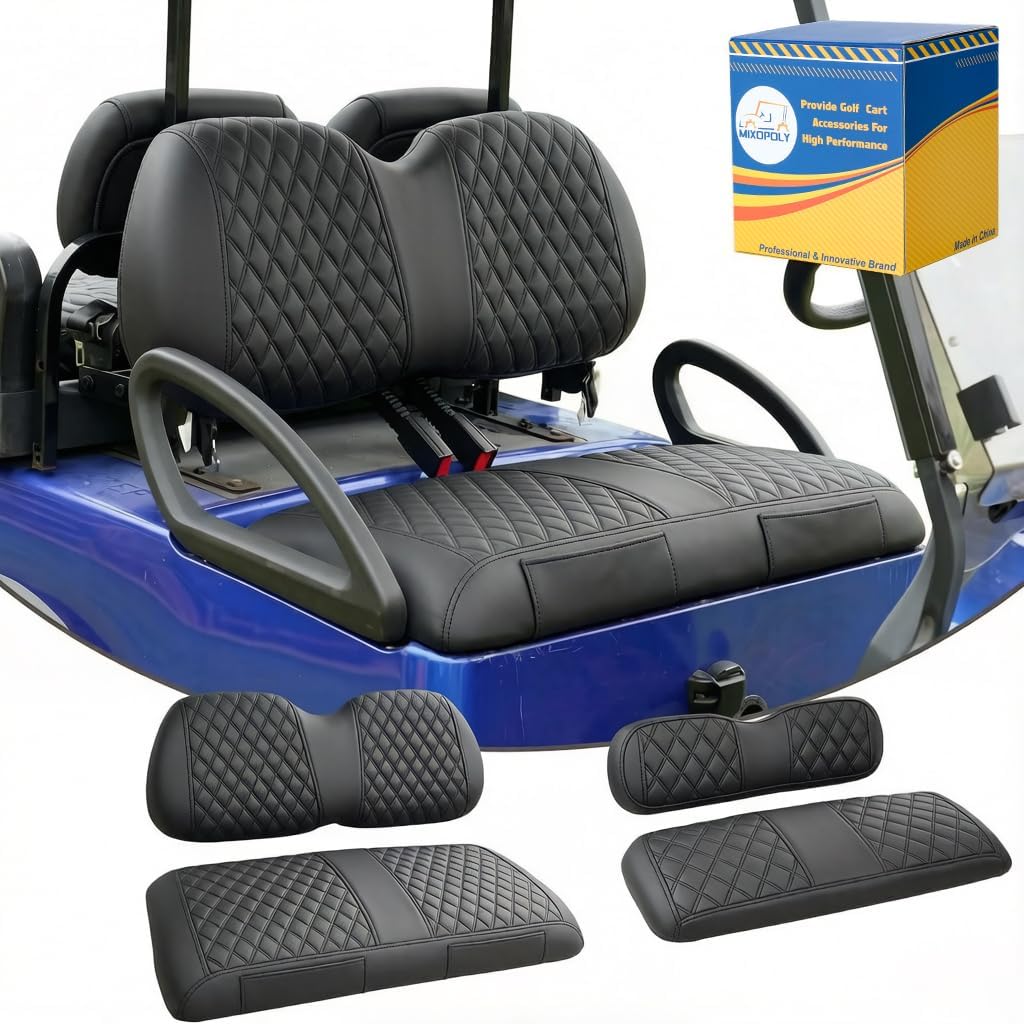Golf Cart Front and Rear Diamond Seat Covers Kit Fits Club Car Precedent 2004-UP，Waterproof and Sun-Resistant Vinyl Leather seat Covers，Black(4PCS)