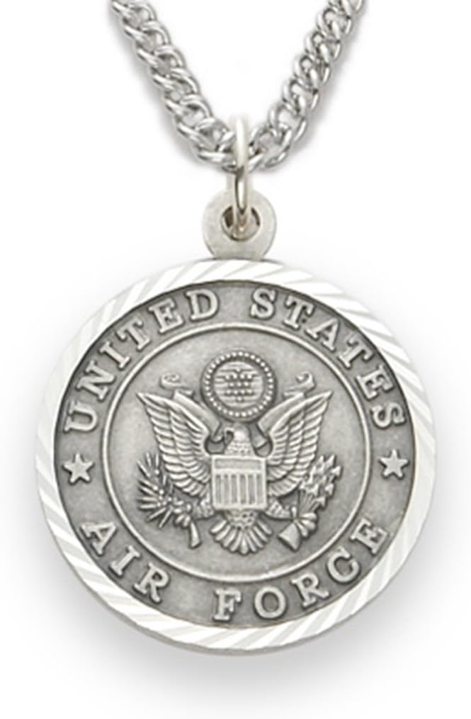 Religious Gifts Sterling Silver Saint Michael Protect Me Air Force Military Medal, 1 Inch