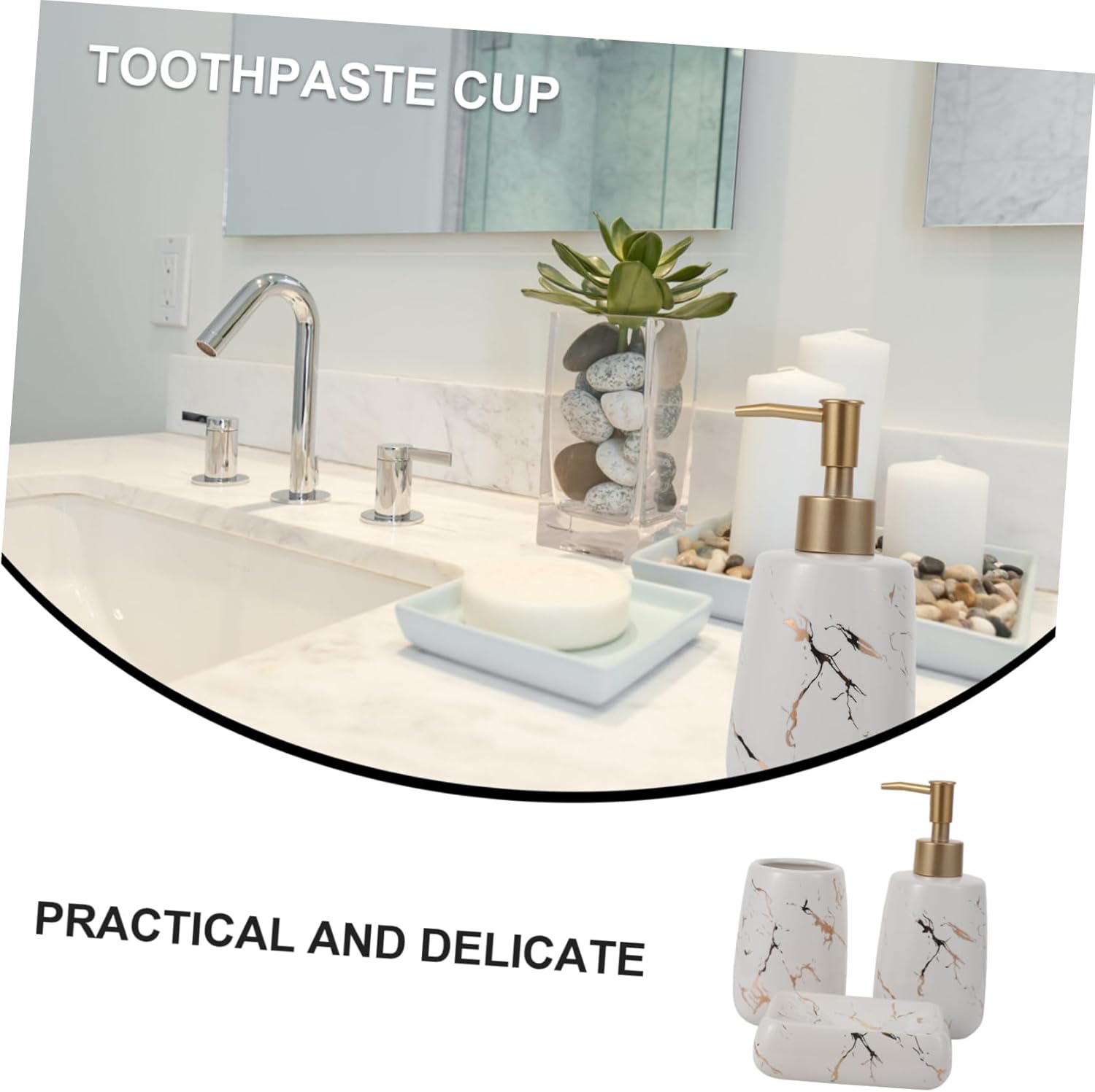 3pcs Marble Bathroom Set Soap Holder Soap Dispenser Toothpaste Cup Toothbrush Cup Elegant Washroom Decorations