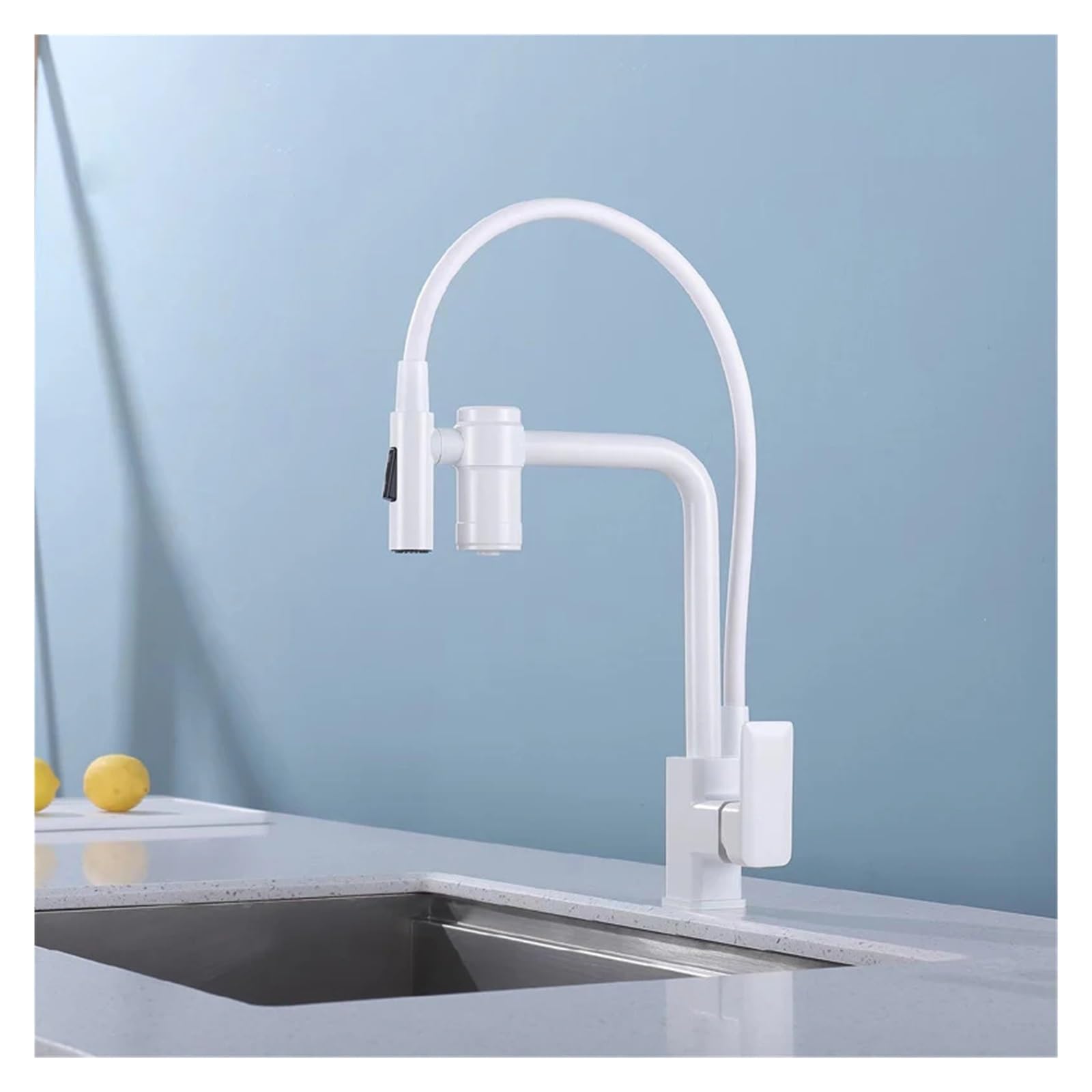 GLJTUO Faucet, Filter Water Kitchen Faucet Pull Down Stream/Shower Sprayer Brass Drinking Water Tap 360 Swivel Water Mixer Taps,White