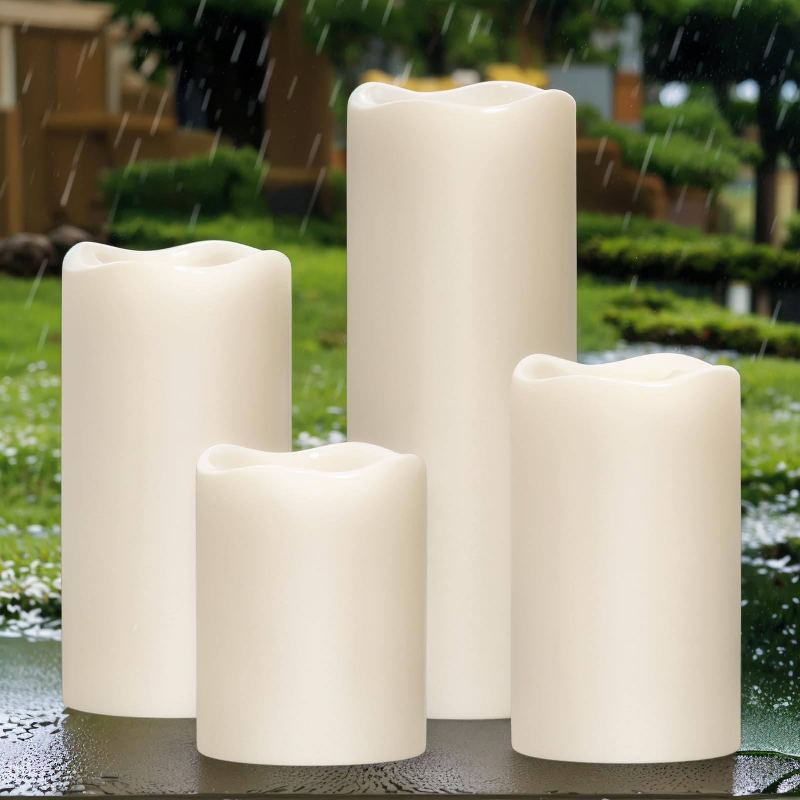 Bougies LED étanches vacillantes grand format pour lanterne extérieur à pile x4